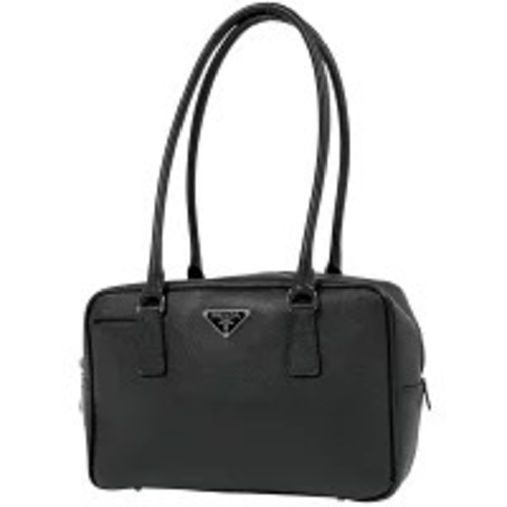 Prada Plate Handbag Tote Bag Leather Black